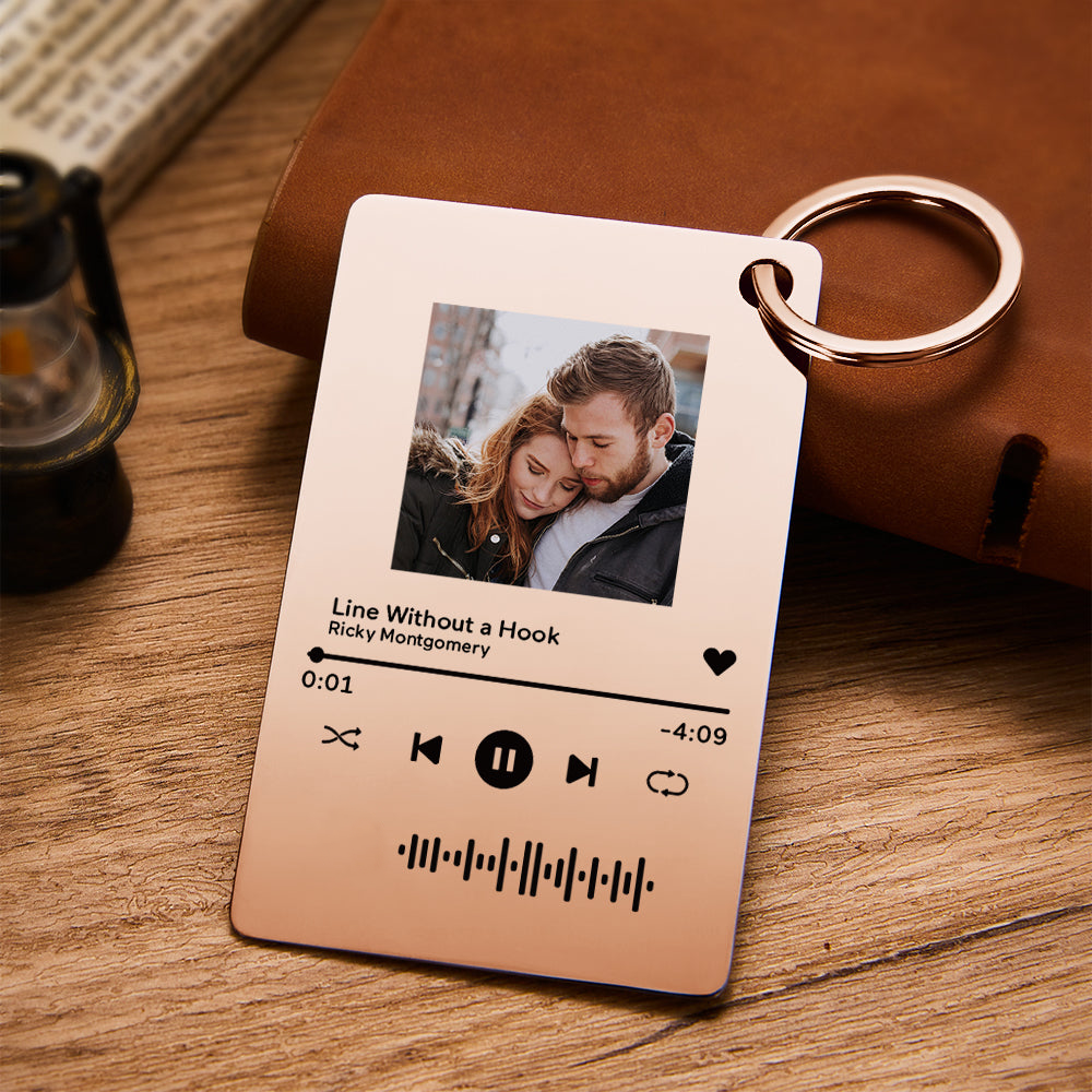 Customized Scannable Spotify Code Plaque Keychain Music and Photo, Song Keychain,Engraved Keychain Anniversary Gifts For Lovers - soufeelau