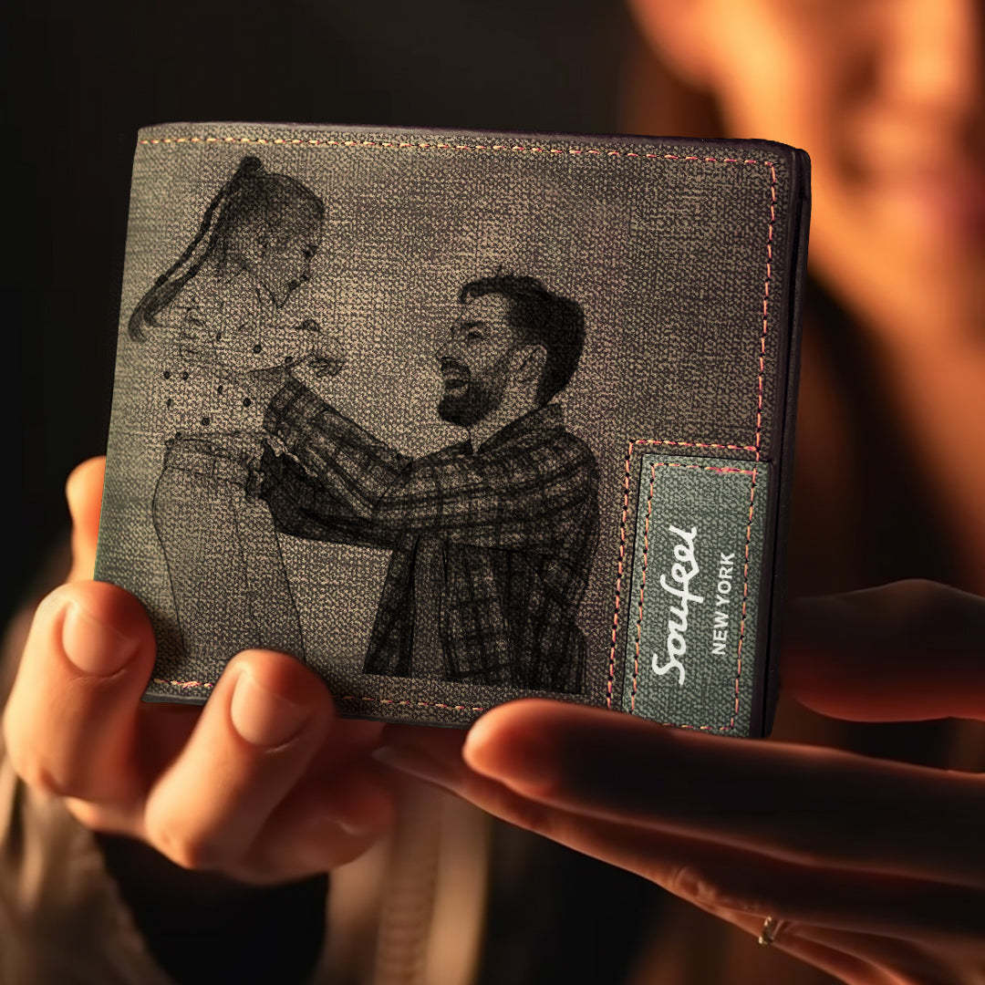 Mens Wallet, Personalized Wallet, Photo Wallet with Engraving Valentine's Gifts for Men