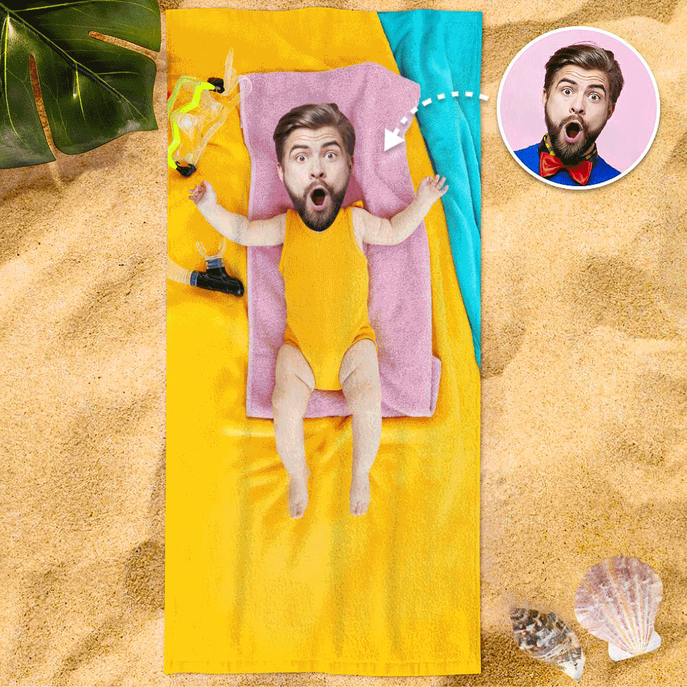 Custom Photo Face Beach Towel Face Towel With Your Dream Body Best Friend Gift 80*160cm - soufeelau