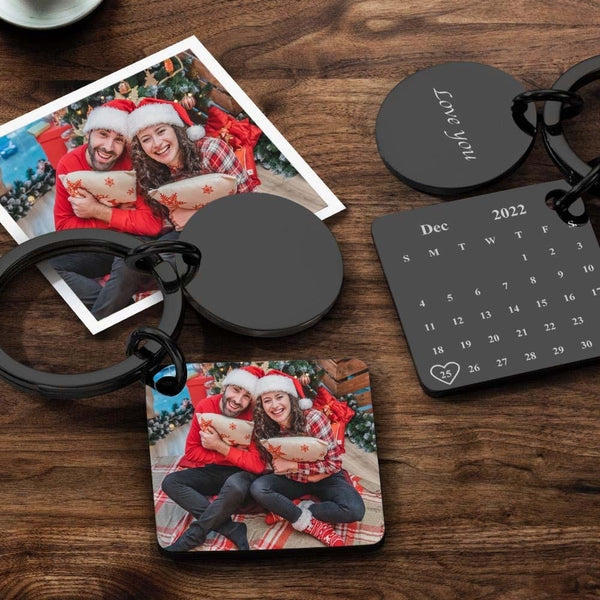 Custom Photo Keychain Engraved Calendar Keychain Gifts Black - soufeelau