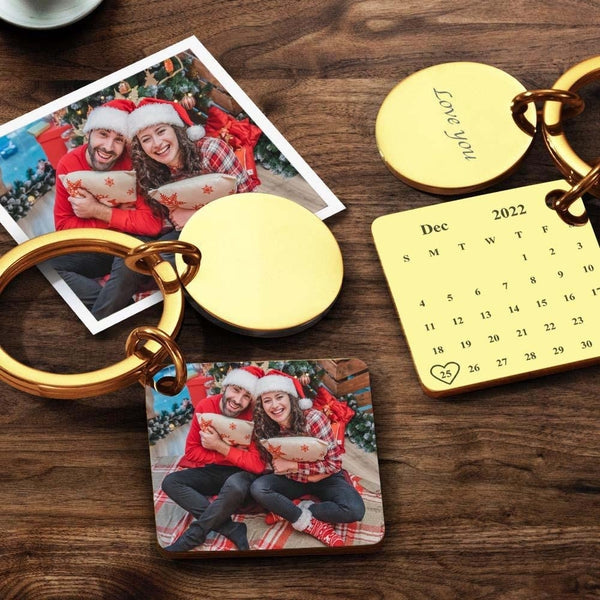 Custom Photo Keychain Engraved Calendar Keychain Gifts Black - soufeelau