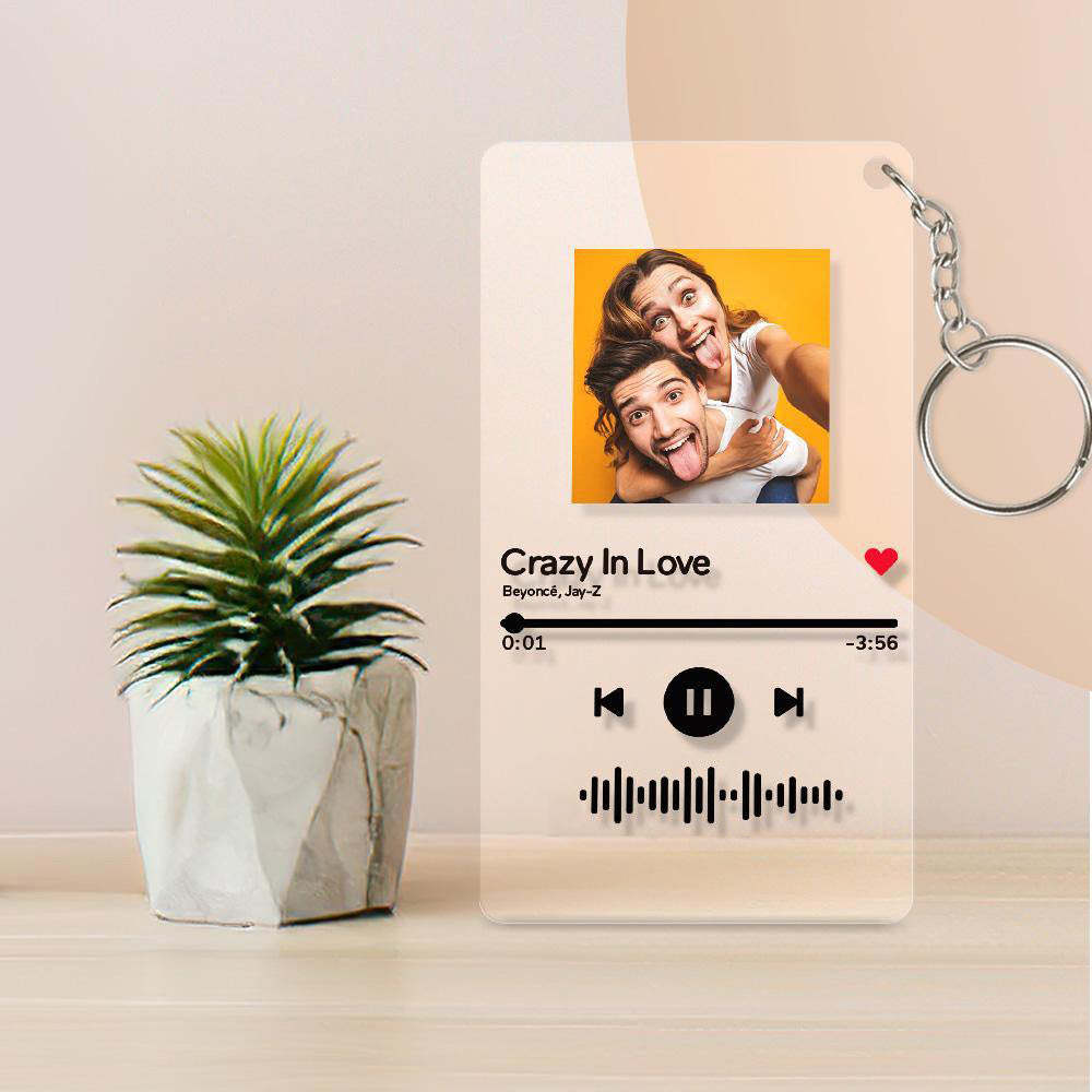Scannable Music Code Plaque Keychain Music and Photo Acrylic, Song Keychain CValentine's Day Gift 2.1in*3.4in (5.4*8.6cm)