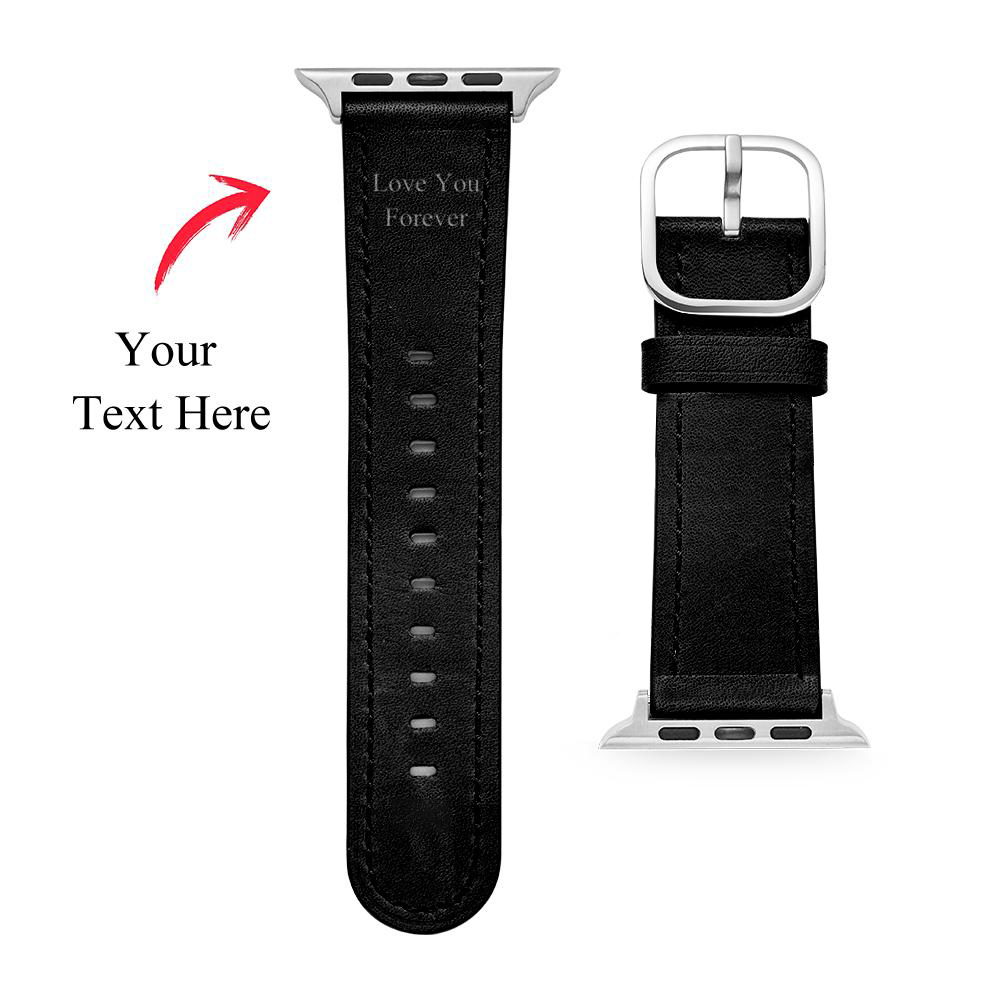 Custom Engraved Real Leather Apple Watch Band Multiple Colour Black