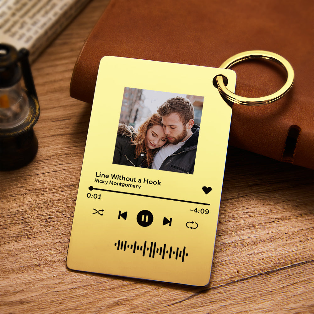 Customized Scannable Spotify Code Plaque Keychain Music and Photo, Song Keychain,Engraved Keychain Anniversary Gifts For Lovers - soufeelau