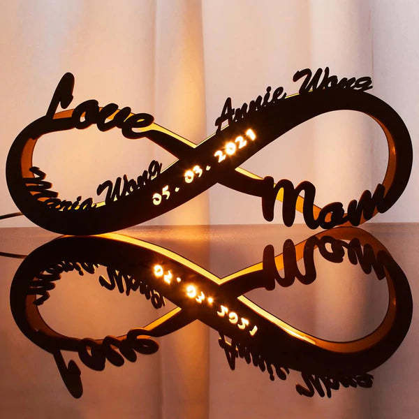 Custom Night light Engraved Infinity Wooden Lamp Desk Decor Personalized Name Sign Light Gift For Her - soufeelau