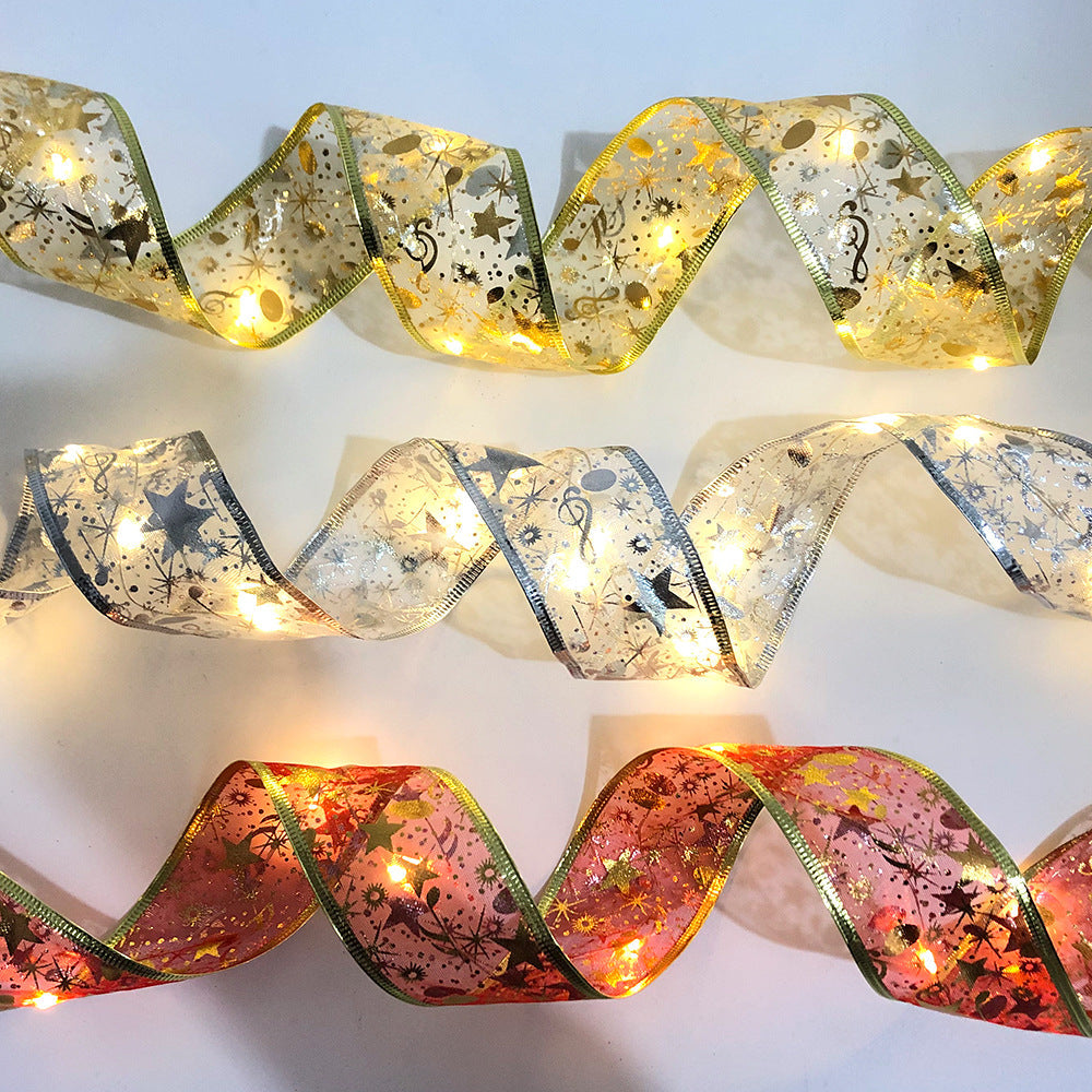 Christmas Fairy Lights Xmas Tree Ribbon Lights Copper Wire Ribbon Bows Lights for Holiday Party Decoration - soufeelau