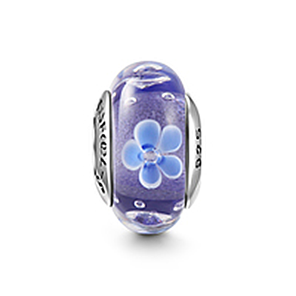 Soufeel Purple Flower Memory Petals Murano Glass Bead 925 Sterling Silver