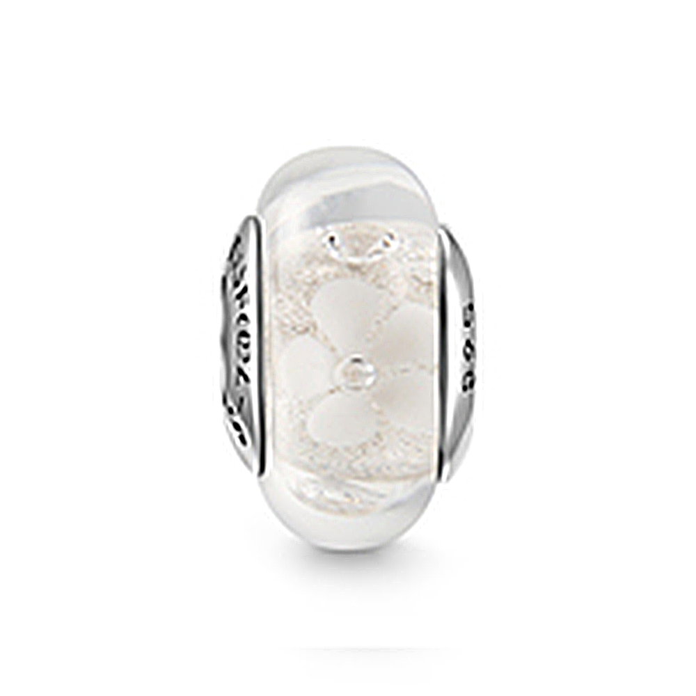 Soufeel White Flower Murano Glass Bead 925 Sterling Silver