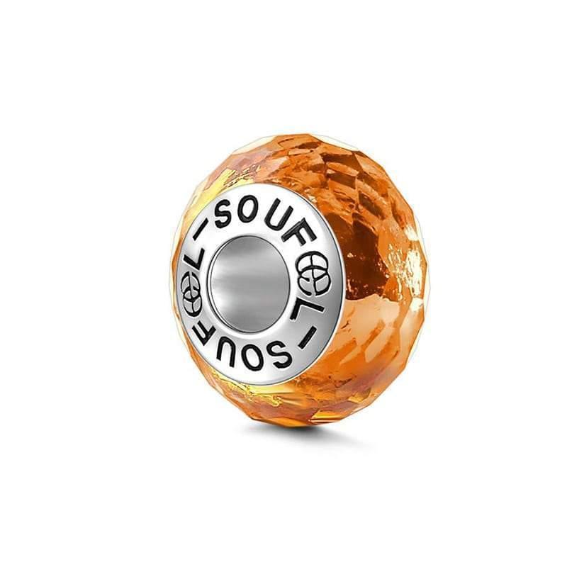 Amber Ice Crystal Faceted Charm Murano Glass Bead Silver - soufeelus