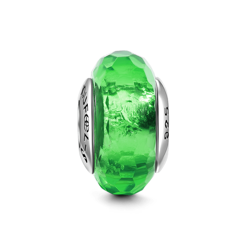 Green Ice Crystal Faceted Charm Murano Glass Bead Silver - soufeelus