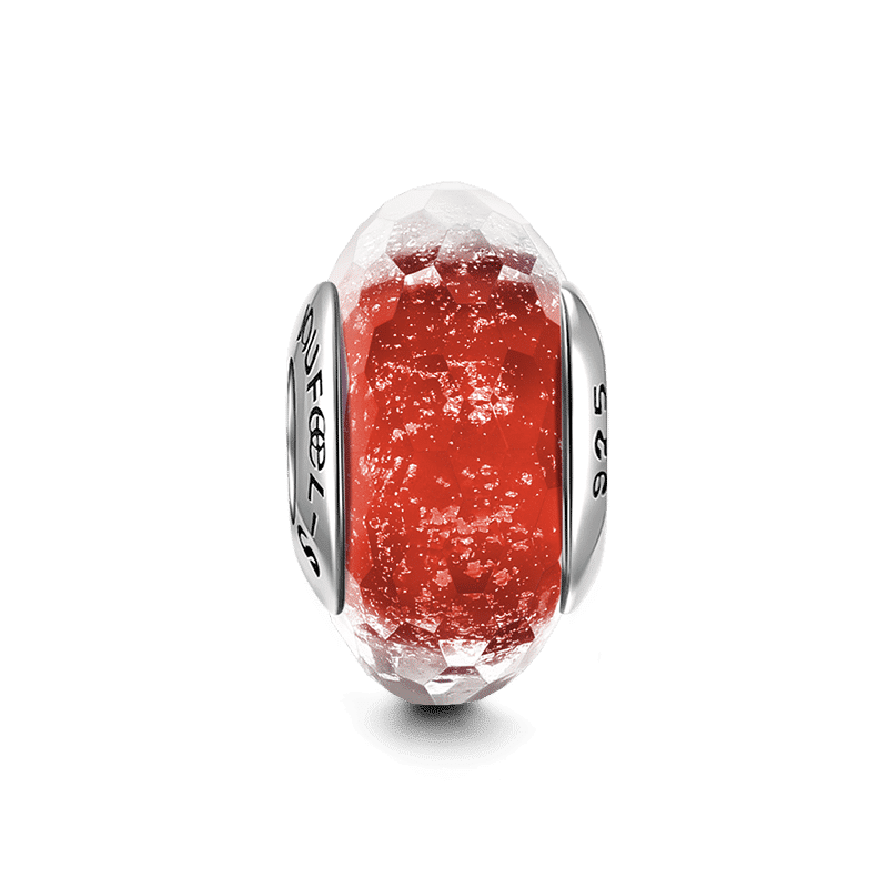 Red Ice Crystal Faceted Charm Murano Glass Bead Silver - soufeelus