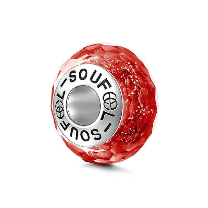 Red Ice Crystal Faceted Charm Murano Glass Bead Silver - soufeelus
