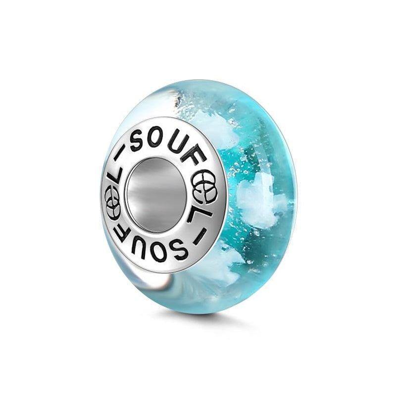 Frozen Sea Blue Charm Murano Glass Bead Silver - soufeelus