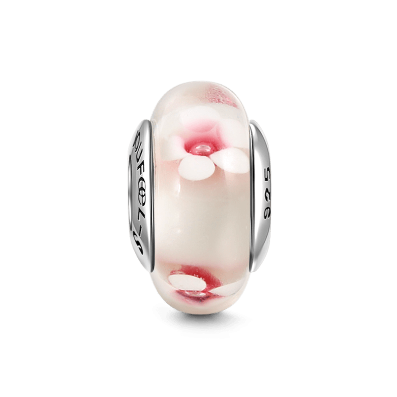 Pink Peach Flower Charm Murano Glass Bead Silver - soufeelus