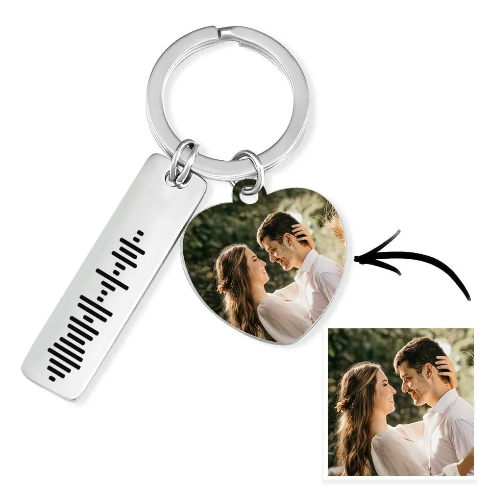 Personalized Scannable Music Code Keychain Custom Picture & Music Song Code Heart Couples Photo Keyring Gifts for Boyfriend - soufeelau