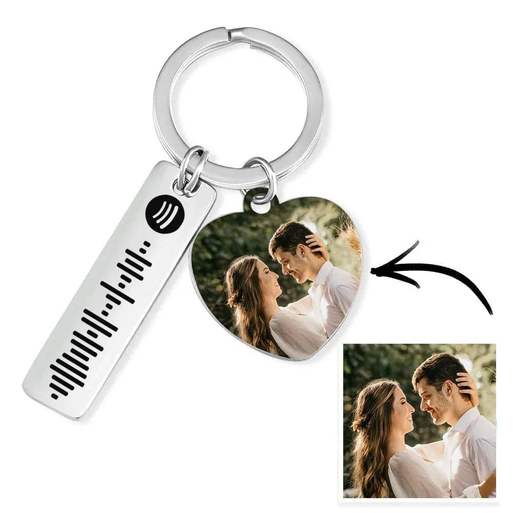Personalized Spotify Keychain Custom Picture & Music Song Code Heart Couples Photo Keyring Gifts for Boyfriend