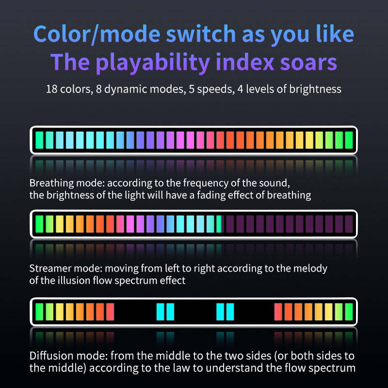 RGB Rechargeable Sound Control Light Colorful LED Ambient Light for Car Gaming Room - soufeelau