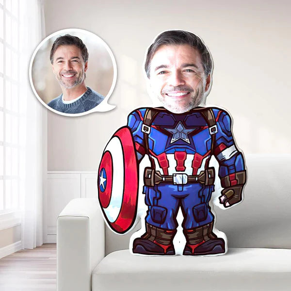 Custom Photo Doll Captain America Face Doll Throw Pillow AR View Gift - soufeelau