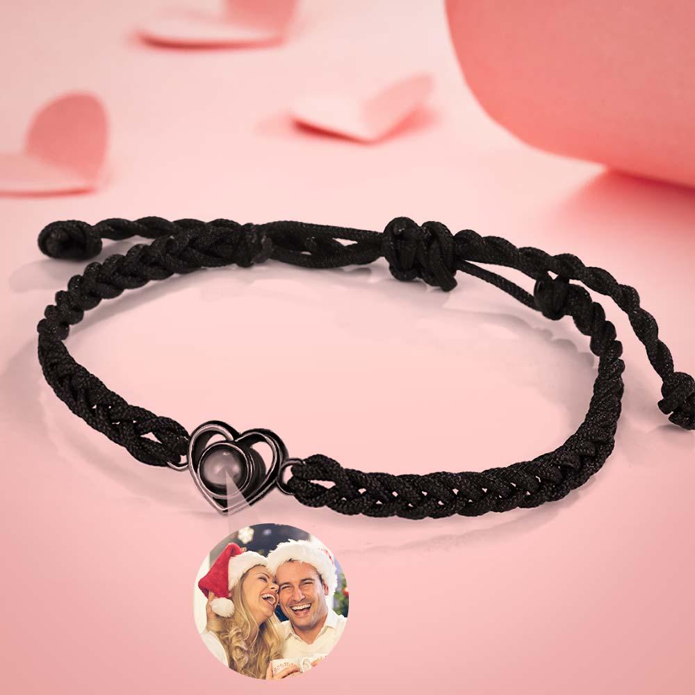 Custom Photo Projection Braided Rope Bracelet Memorial Photo Inside Bracelet Gifts for Her - soufeelau