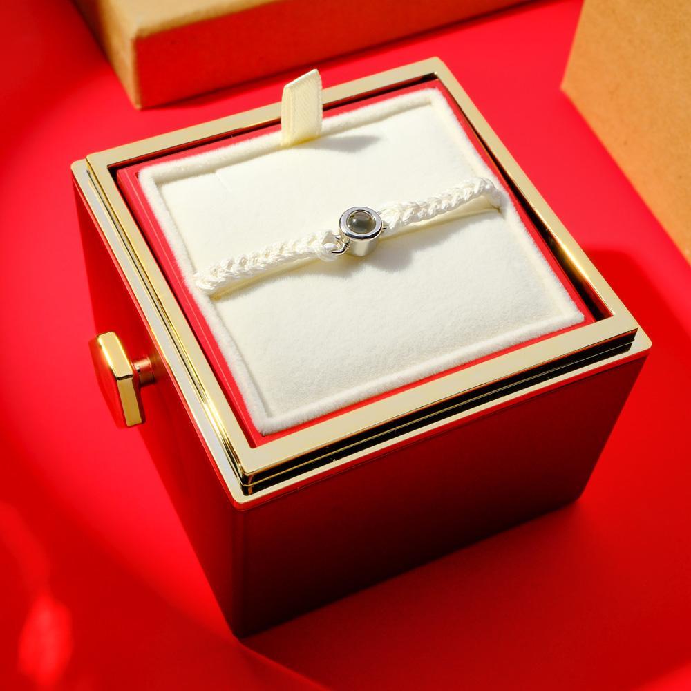 Eternal Rose Box & Photo Projection Couple Bracelet Braided Black Rope Bracelet Gift For Lovers - soufeelau