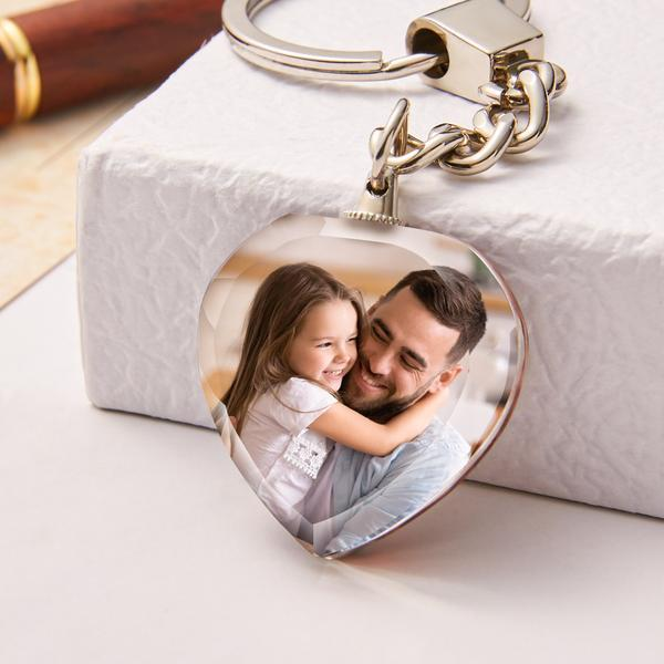 Custom Photo Keychain Crystal Keychain Father's Day Gift Heart-shaped -Christmas Gifts-Christmas Gifts