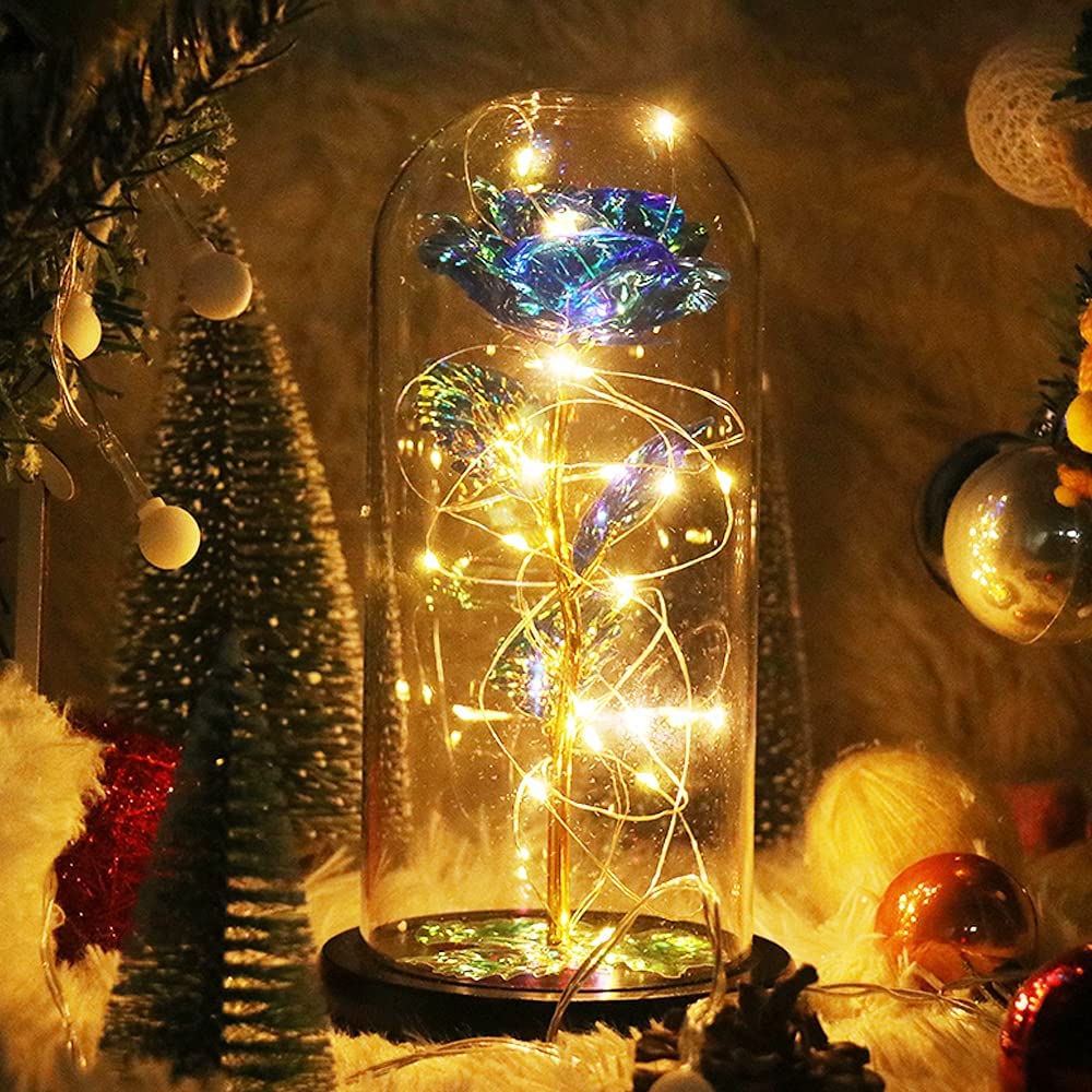 Romantic Simulation Eternal Blue Flower Glass Cover LED  Micro Landscape Gifts at Christmas,  Valentine's Day and Anniversary