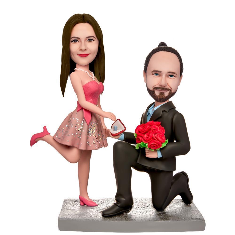 Custom Bobblehead Australia A Couple Proposing Marriage With Engraved Text
