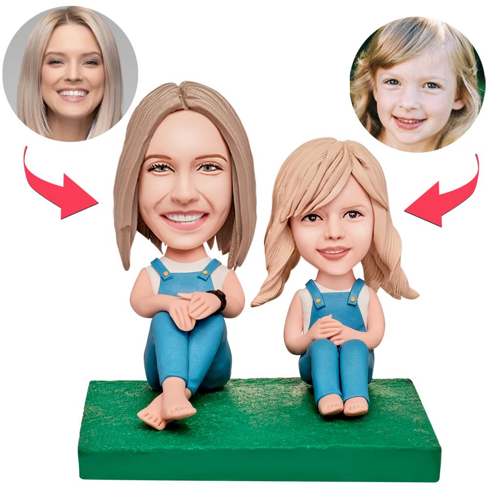 Mothers Day Gift Mother and Daughter in Suspenders Custom Bobblehead with Engraved Text - soufeelau