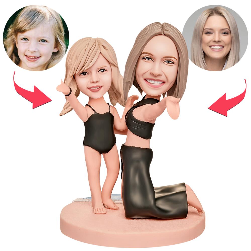 Mothers Day Gift Mother and Daughter in Swimsuits Custom Bobblehead with Engraved Text - soufeelau