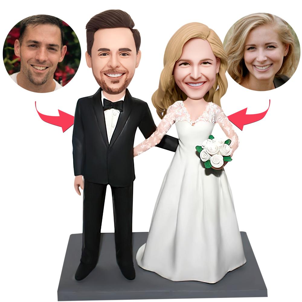 Custom Wedding Anniversary Bobbleheads For Couple, Personalized Wedding Couple Bobbleheads - soufeelau