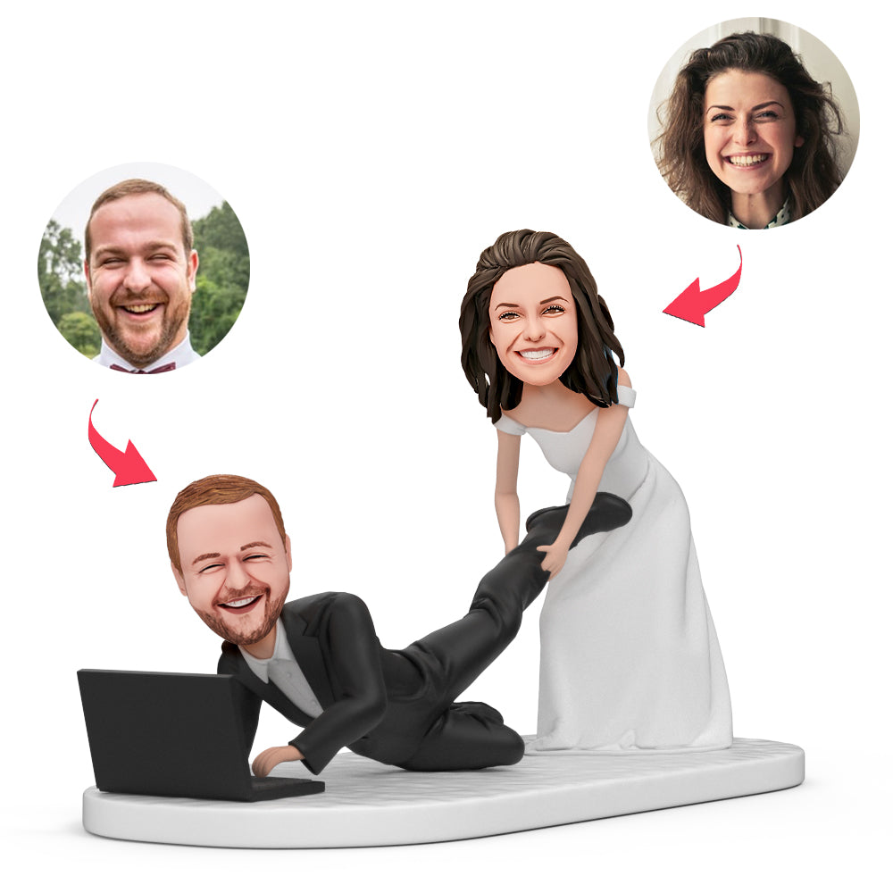 Groom Bride Wedding Laptop Custom Bobblehead With Engraved Text - soufeelau