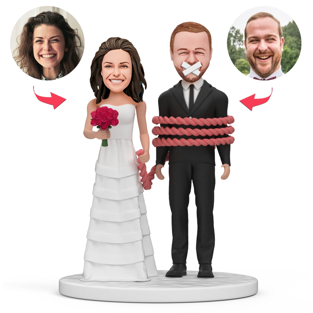 Groom Bride Shutting Up Custom Bobblehead With Engraved Text - soufeelau