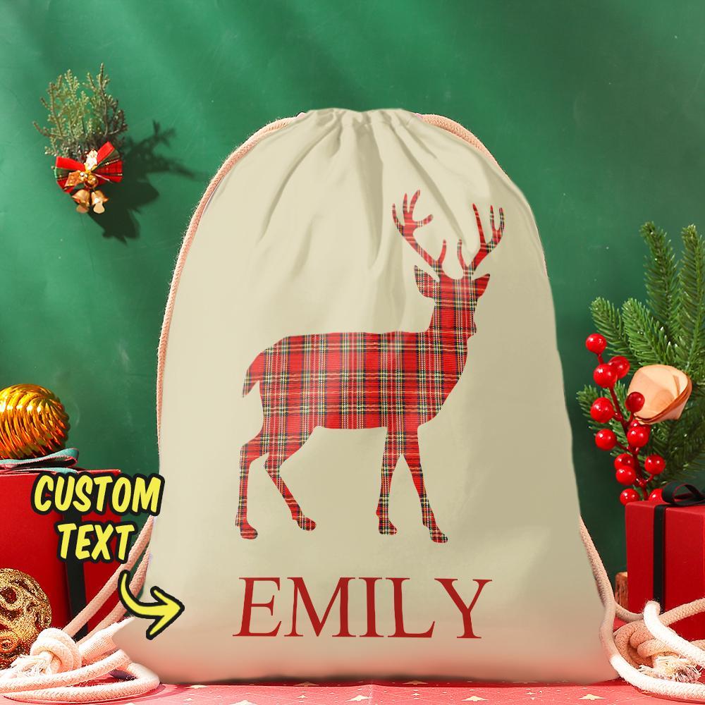 Custom Engraved Bag Tartan Stag Christmas Santa Sack Present Sack for Kids - soufeelau
