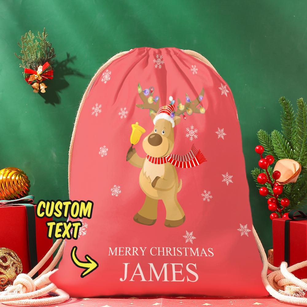 Custom Engraved Bag Cute Elk Christmas Sack Festive Gift for Boys & Girls - soufeelau