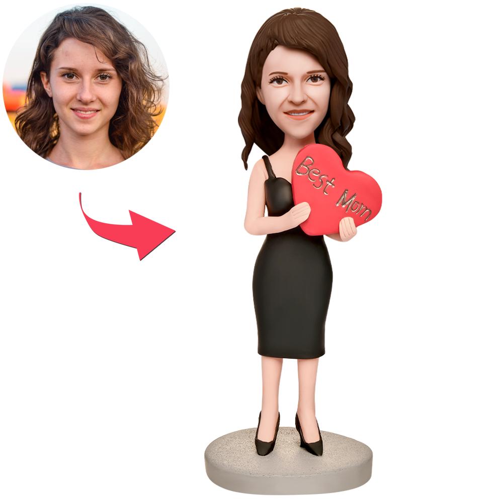 Mother's Day Gift Sexy Mom Holding Heart Custom Bobblehead with Engraved Text - soufeelau