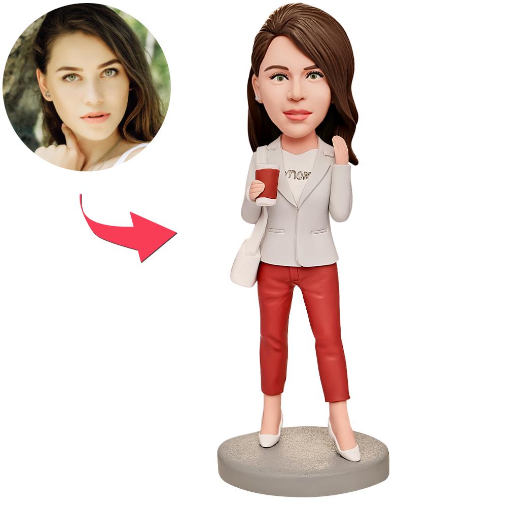 Mother's Day Gift Mom Holding Coffee Cup Custom Bobblehead with Engraved Text - soufeelau