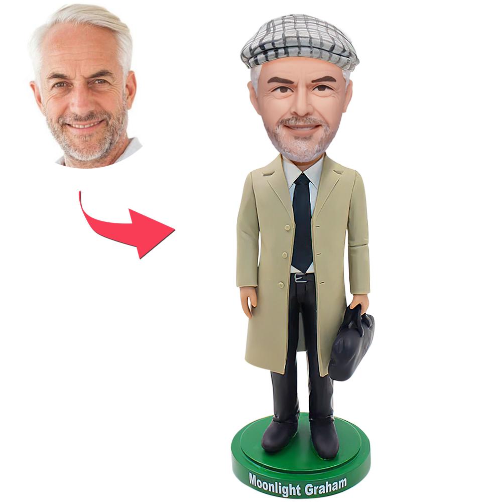 Custom Bobbleheads Old Man With Long Coat, Custom Detective Bobblehead - soufeelau