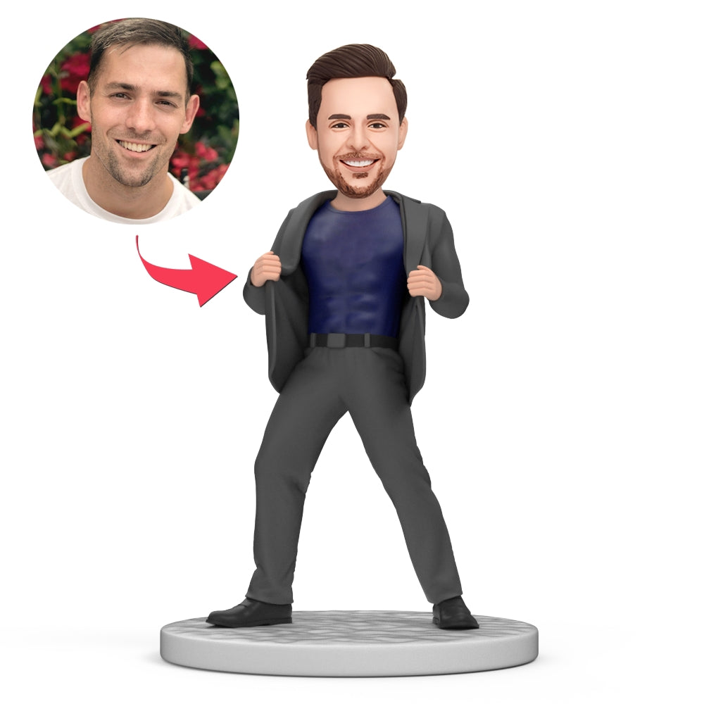 Men Standing Open Suit Custom Bobblehead With Engraved Text - soufeelau
