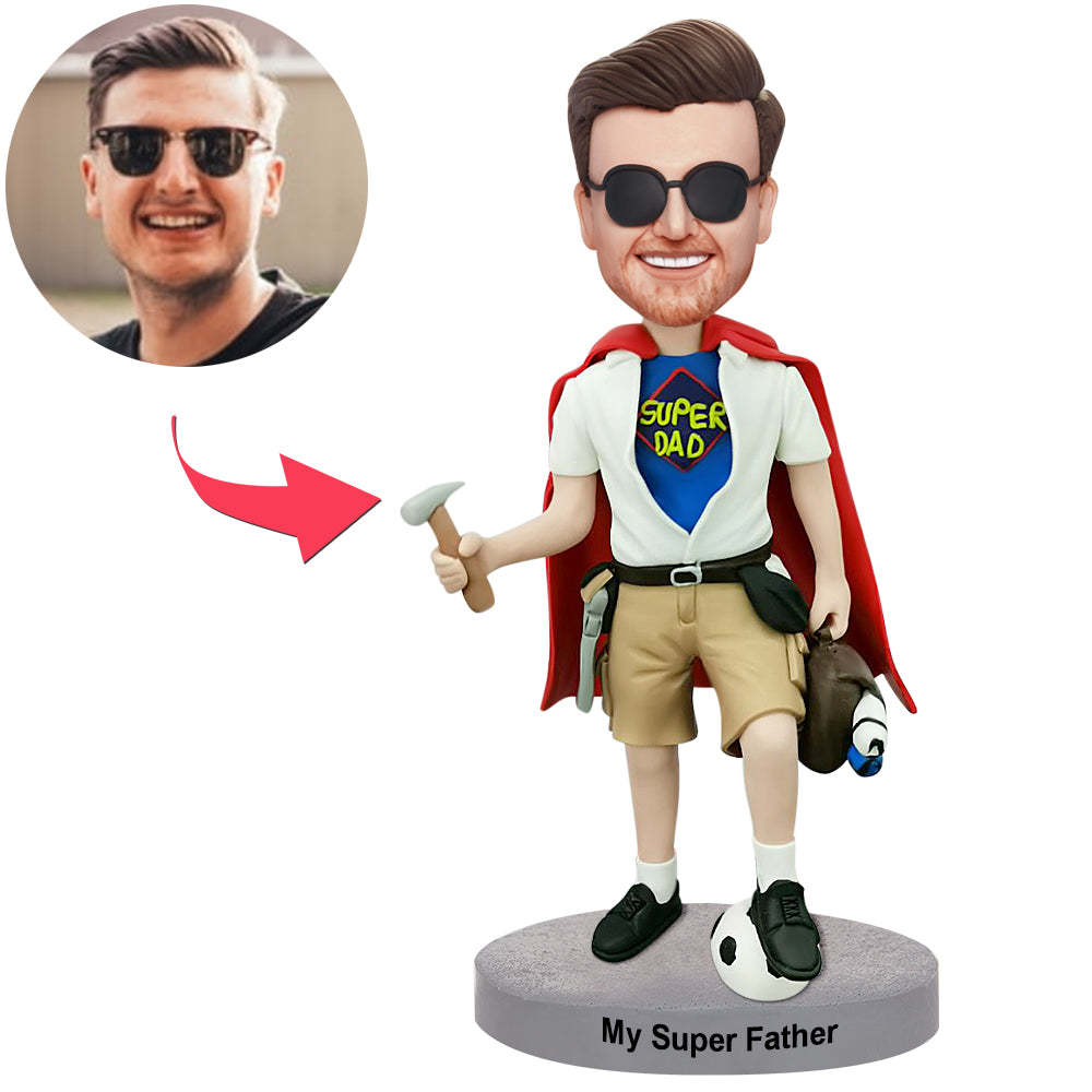 Father's Day Gifts  Custom Photo Bobblehead Super Dad With Small Hammer