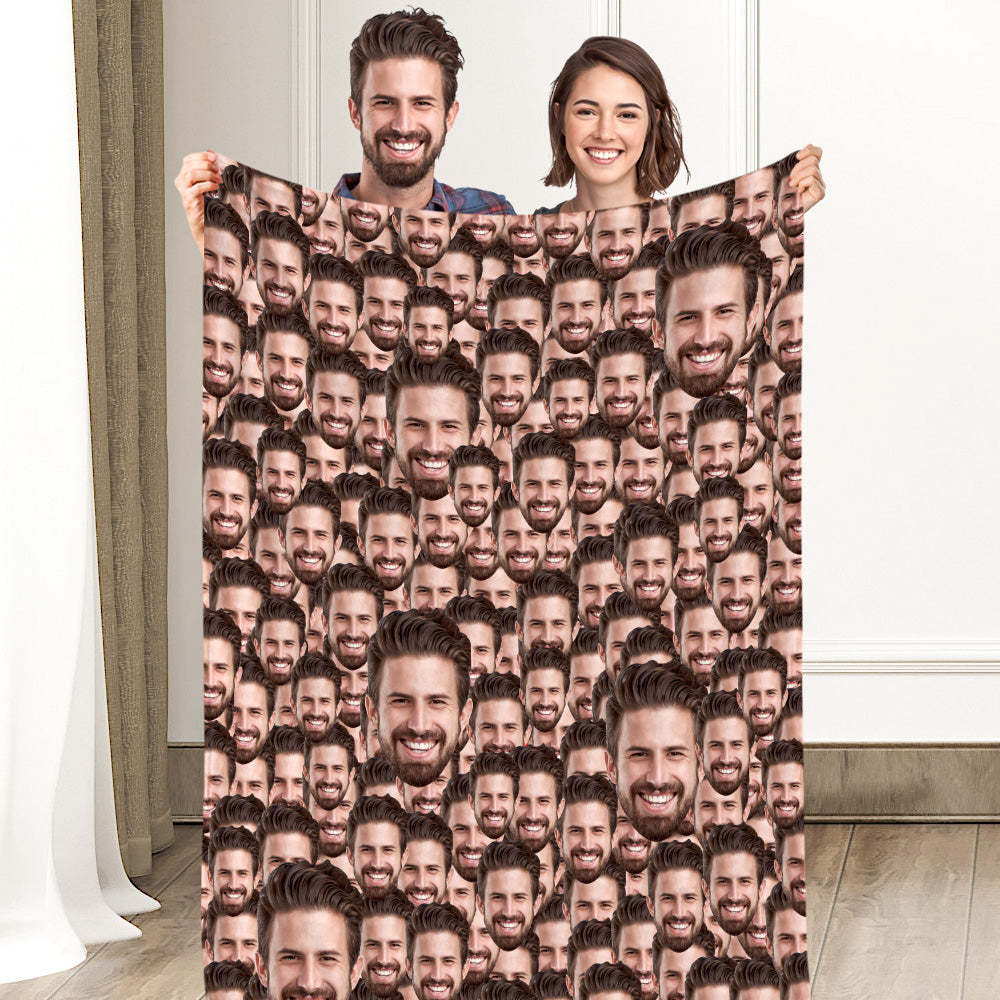 Custom Face Mash Blankets Personalized Couple Fleece Blanket - soufeelau