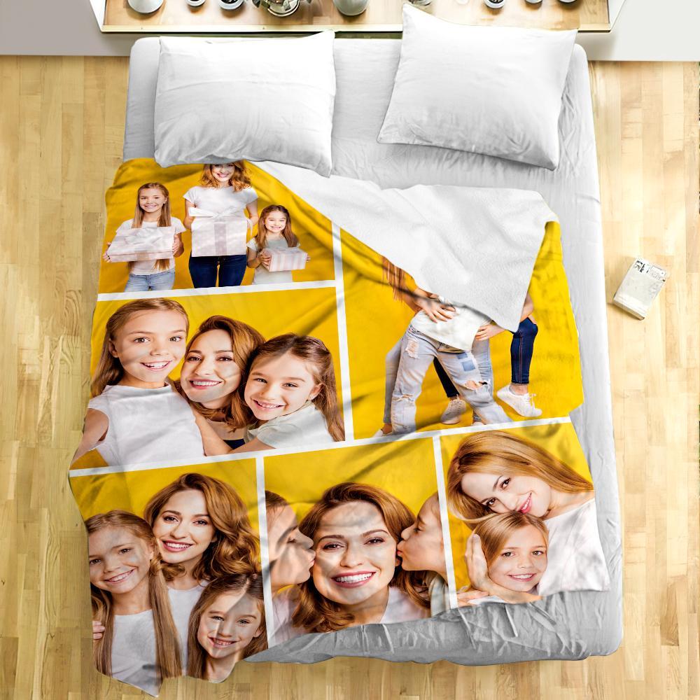 Custom Engraved Photo Collage Blanket Soft Flannel Throw Blankets Soft Room Decoration Surprise Gift For Mom On Anniversary (59"x78") - soufeelau