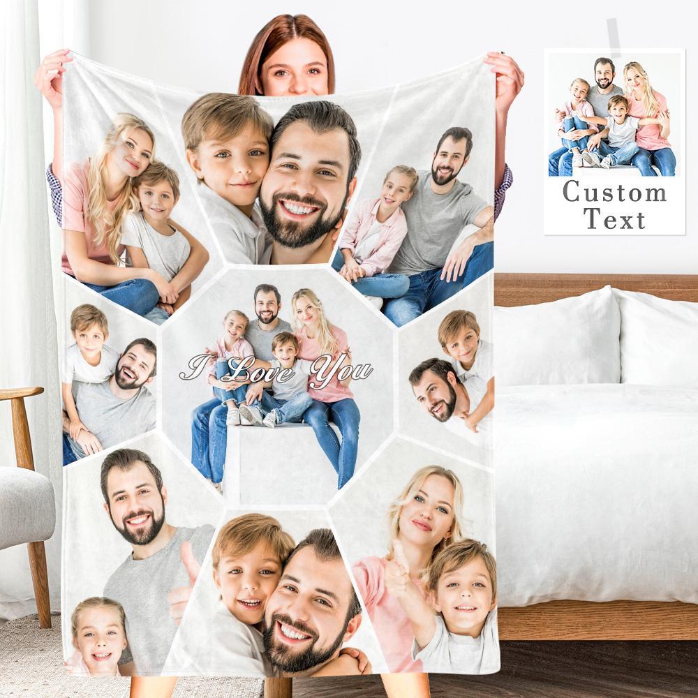 Custom Engraved Photo Collage Blanket Soft Flannel Throw Blankets Soft Room Decoration Surprise Gift For Mom On Anniversary (59"x78") - soufeelau