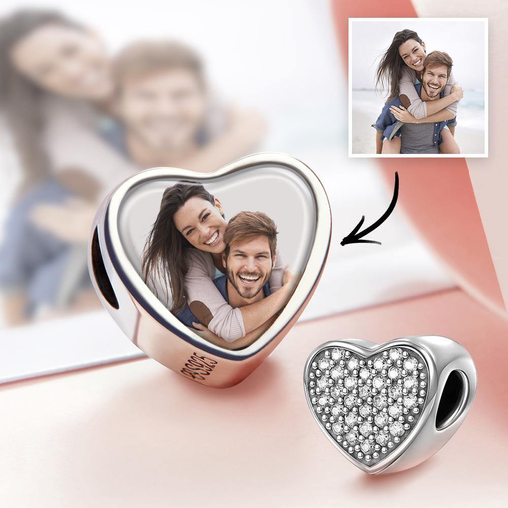 Heart Photo Charm with Pave CZ Silver-Christmas Gifts