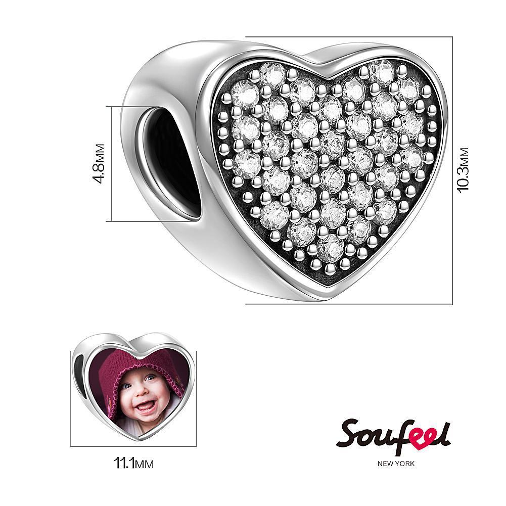 Heart Photo Charm with Pave CZ Silver
