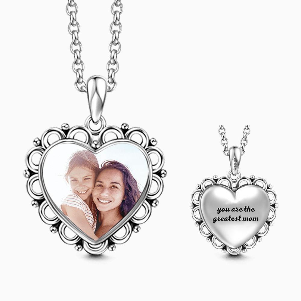 Engraved Heart Photo Necklace Silver