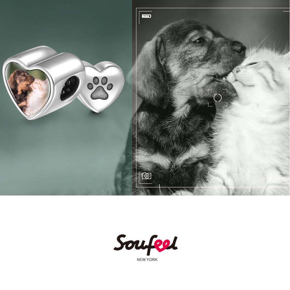 Paw Print Heart Photo Charm Silver