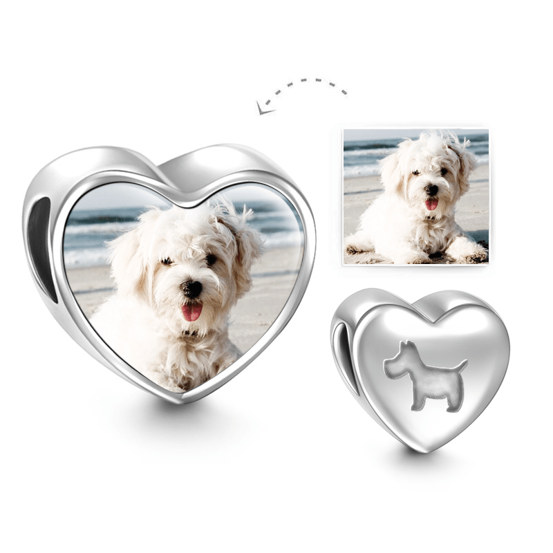 Pet Dog Heart Photo Charm Silver