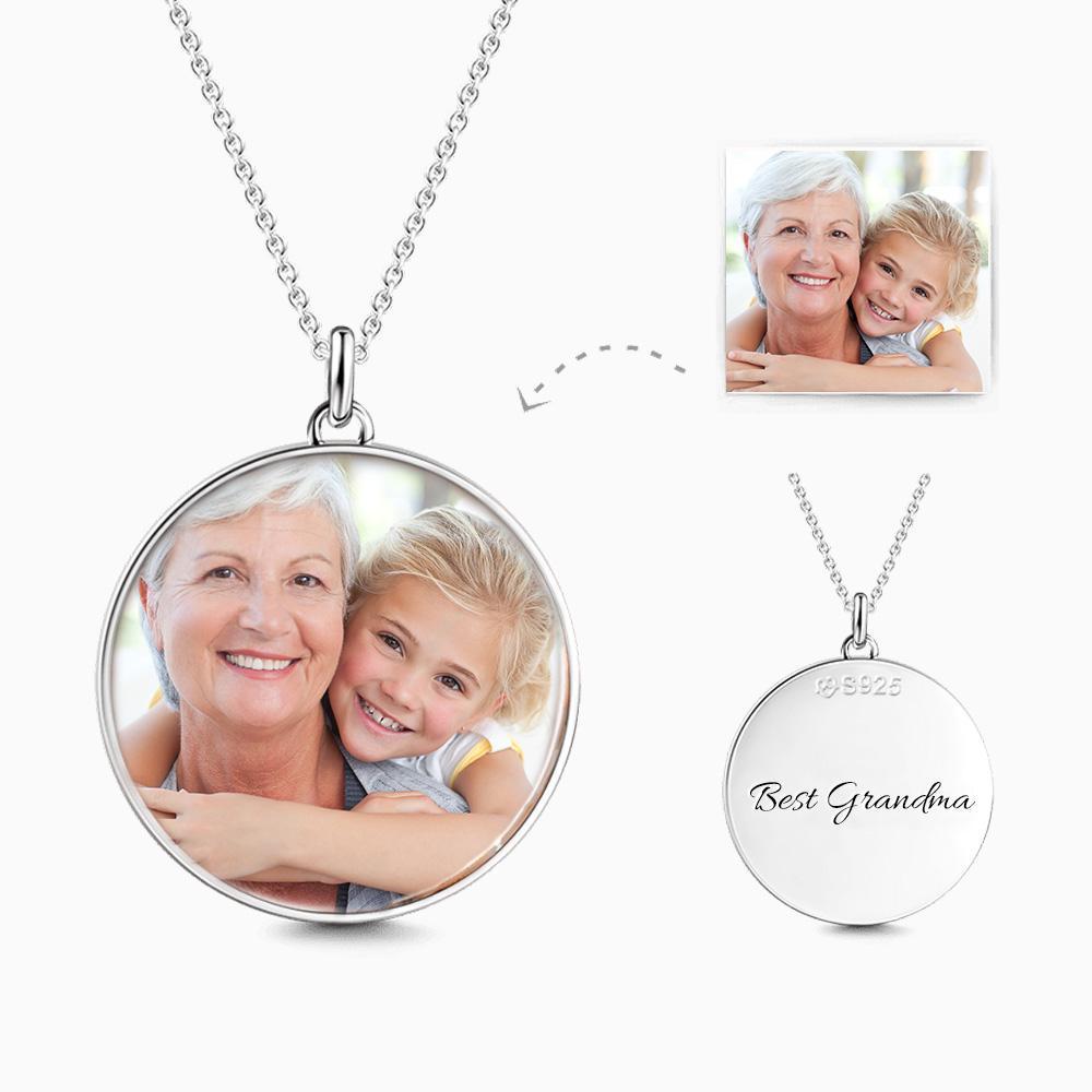 Engraved Round Photo Necklace Silver
