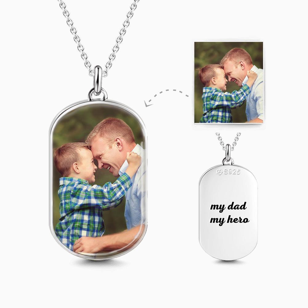 Engraved Oval Photo Necklace Silver