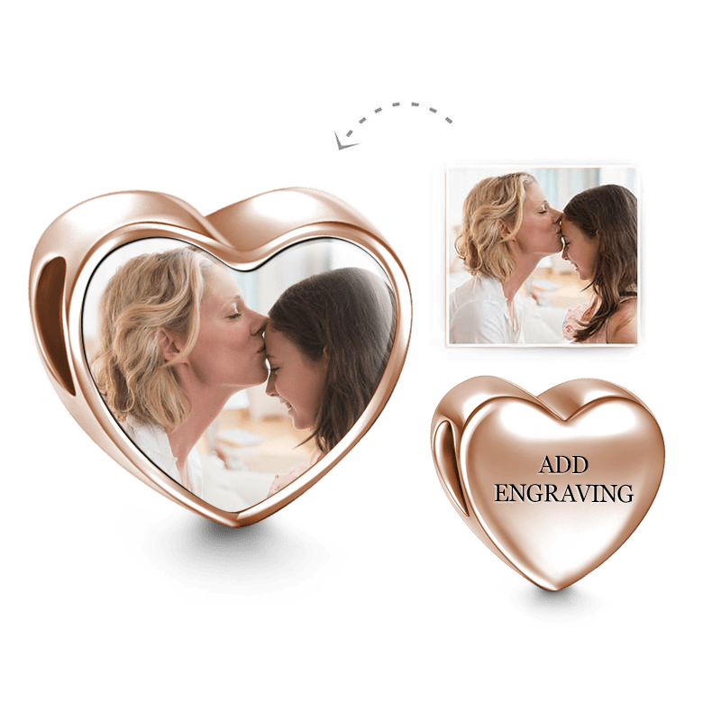 Heart Engraved Photo Charm Rose Gold Plated Silver